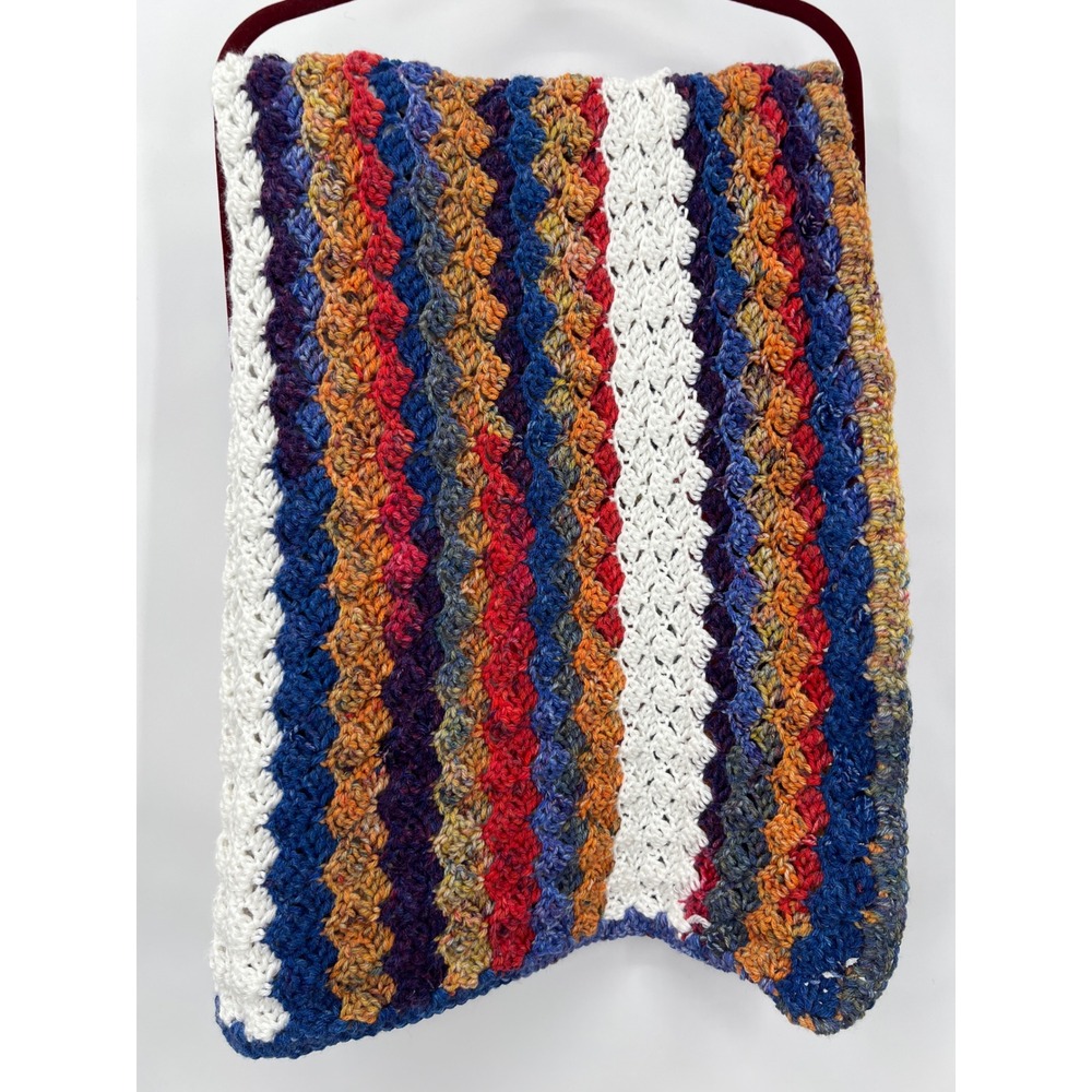 Handmade Crochet Blanket Rainbow Striped Shell Stitch Lapghan‎  Nursery 54x30